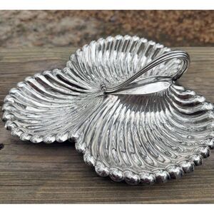 Alvin Silver Plate By Gorham Divided 3 Part Clam Shell Candy Serving Dish